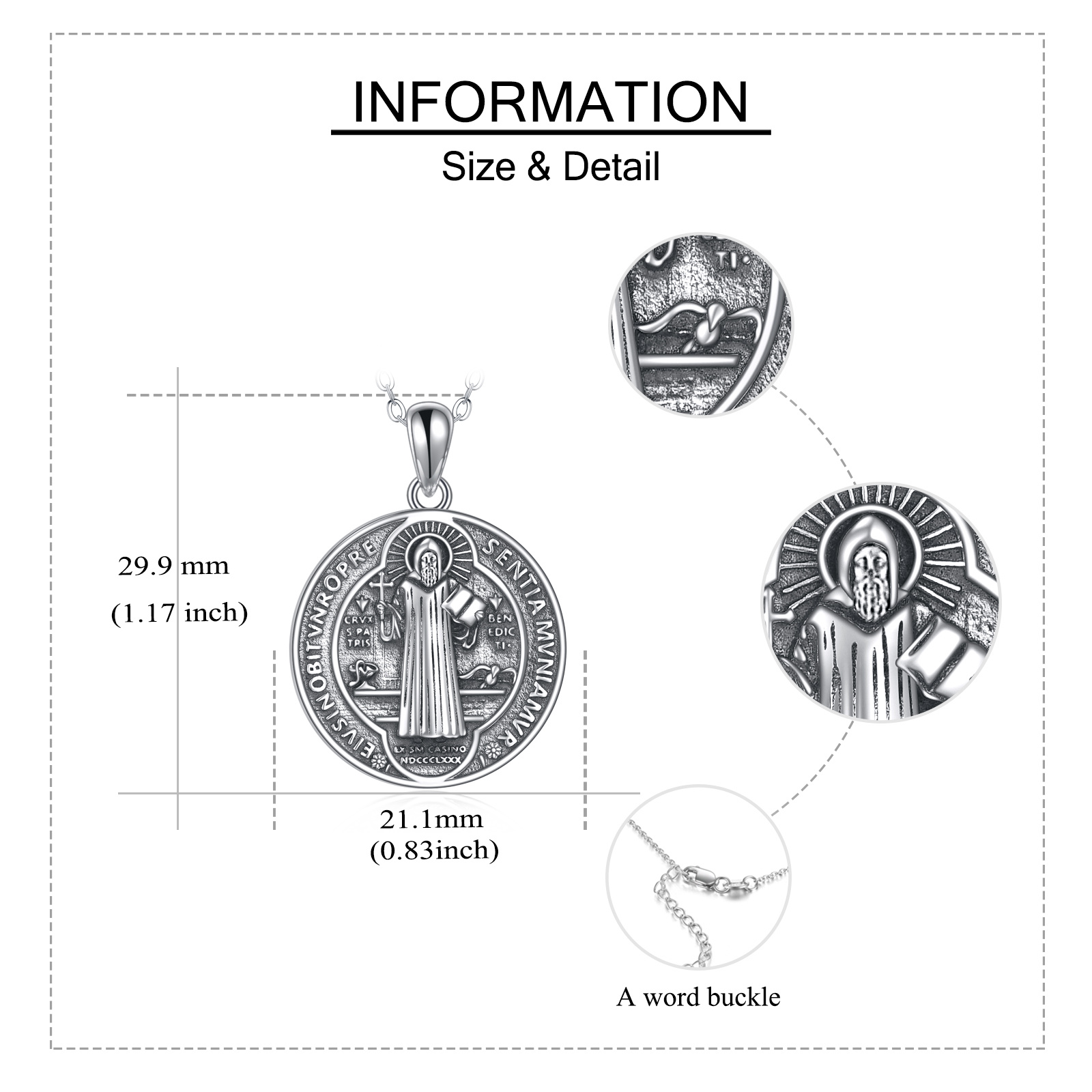 925 Sterling Silver St. Benedict Necklace, Daily Wear